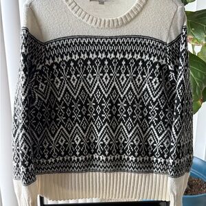LOFT Cream and Black Patterned Women's Sweater